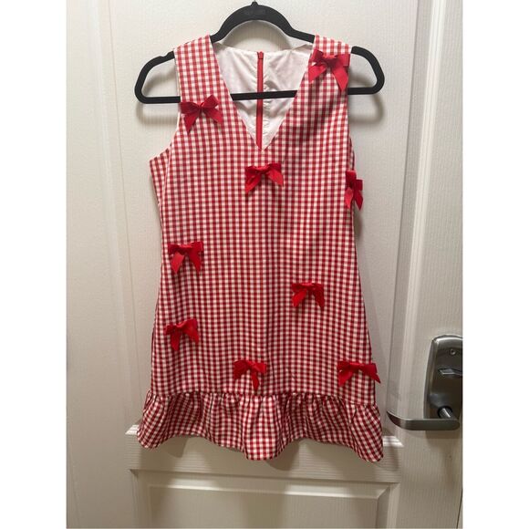 Unbranded Dresses & Skirts - Unbranded Women Red Gingham Mini Dress with Red Bows & Ruffle Hem – Size S